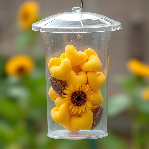 Sunflower hearts in clear plastic bird feeder