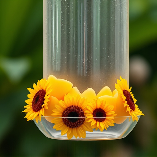 Sunflower hearts in clear plastic bird feeder
