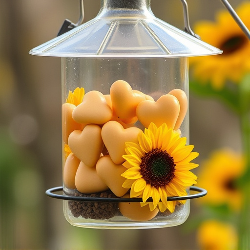 Sunflower hearts in clear plastic bird feeder