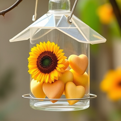 Sunflower hearts in clear plastic bird feeder