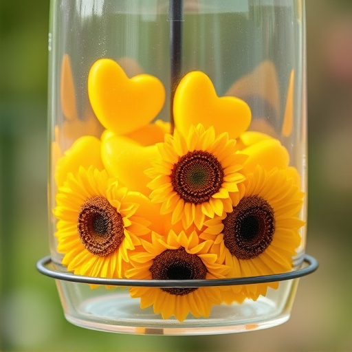 Sunflower hearts in clear plastic bird feeder