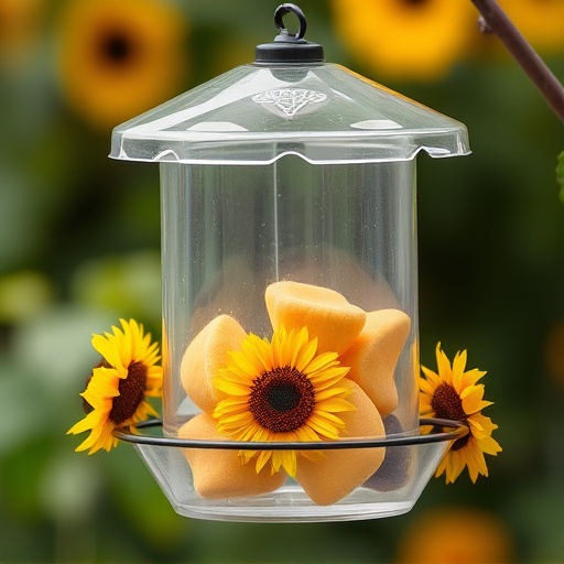 Sunflower hearts in clear plastic bird feeder