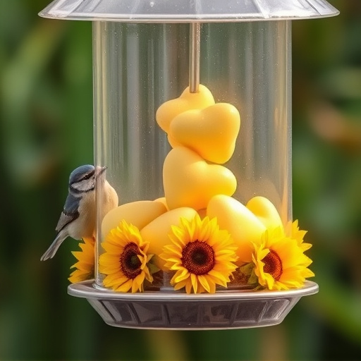 Sunflower hearts in clear plastic bird feeder