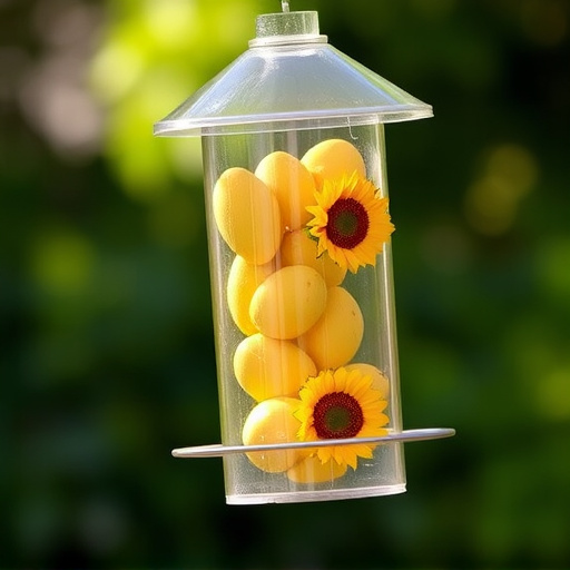 Sunflower hearts in clear plastic bird feeder