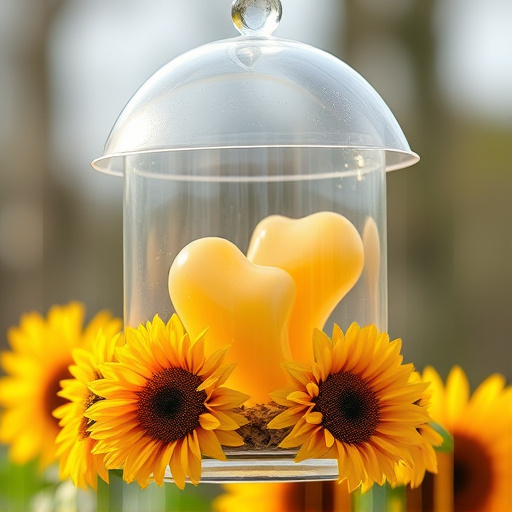 Sunflower hearts in clear plastic bird feeder