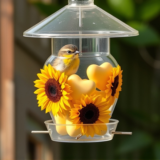 Sunflower hearts in clear plastic bird feeder