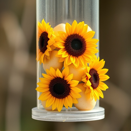 Sunflower hearts in clear plastic bird feeder