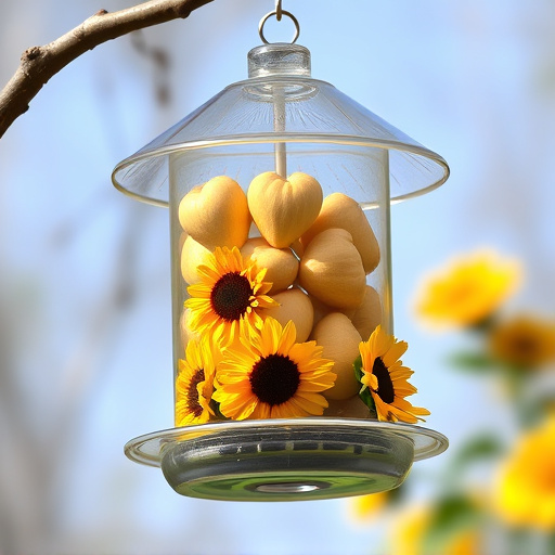 Sunflower hearts in clear plastic bird feeder