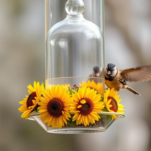 Sunflower hearts in clear plastic bird feeder