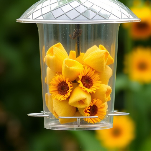 Sunflower hearts in clear plastic bird feeder