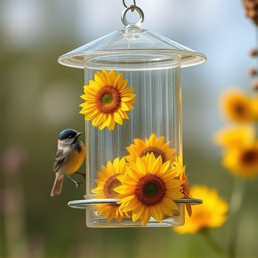 Sunflower hearts in clear plastic bird feeder