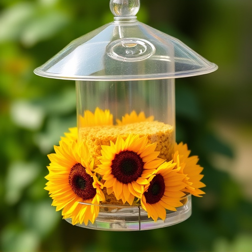 Sunflower hearts in clear plastic bird feeder