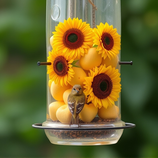 Sunflower hearts in clear plastic bird feeder