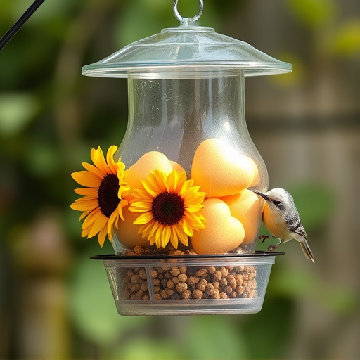 Sunflower hearts in clear plastic bird feeder