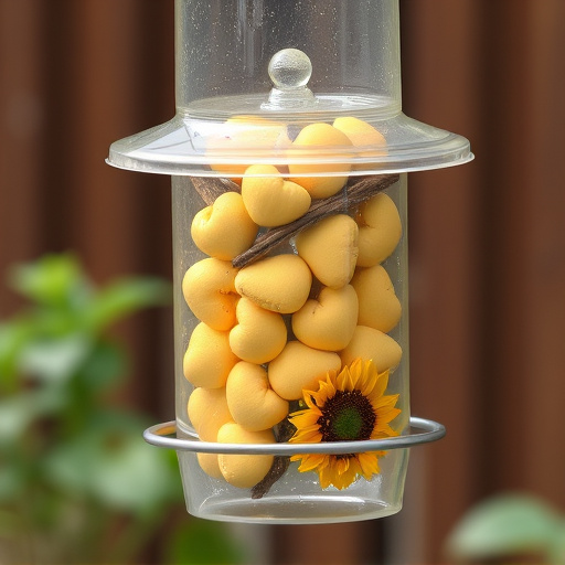 Sunflower hearts in clear plastic bird feeder
