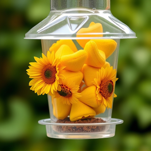 Sunflower hearts in clear plastic bird feeder