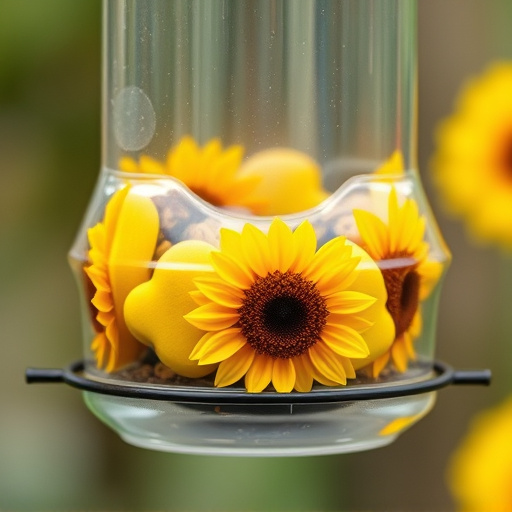 Sunflower hearts in clear plastic bird feeder