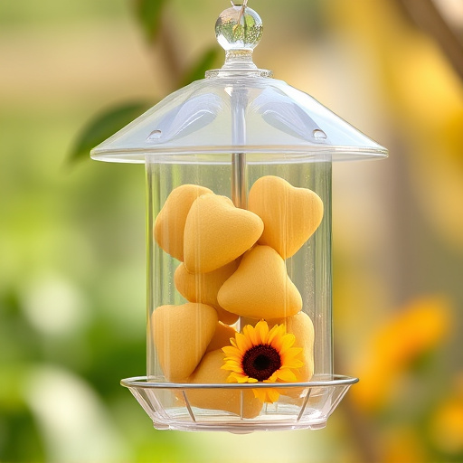 Sunflower hearts in clear plastic bird feeder