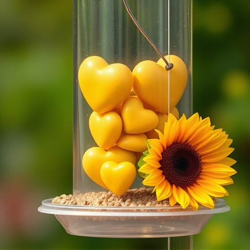 Sunflower hearts in clear plastic bird feeder