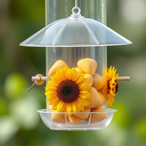 Sunflower hearts in clear plastic bird feeder