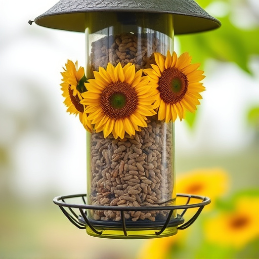 Sunflower hearts in hanging seed feeder