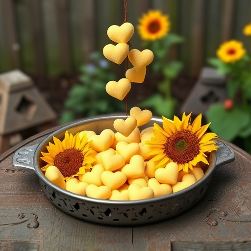 Sunflower hearts poured into bird table tray