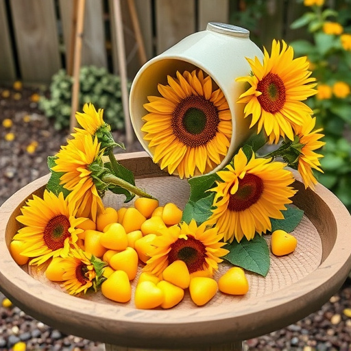 Sunflower hearts poured into bird table tray