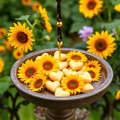 Sunflower hearts poured into bird table tray
