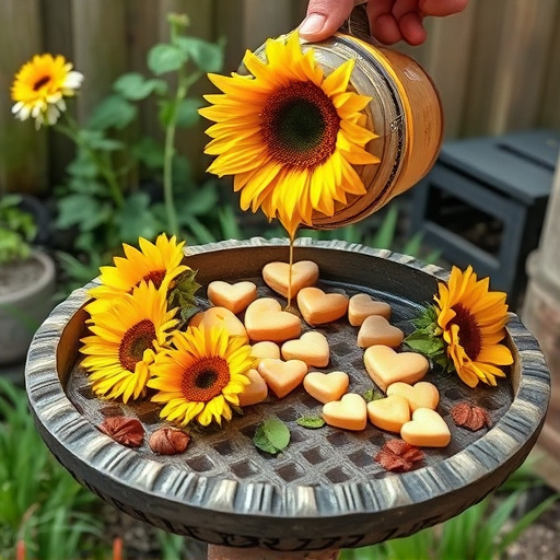 Sunflower hearts poured into bird table tray