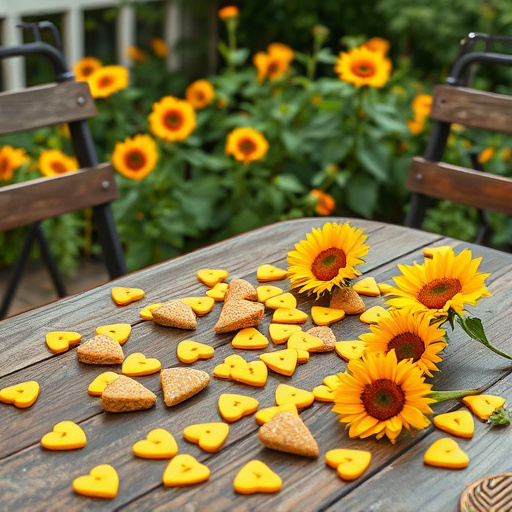 Sunflower hearts scattered on garden table