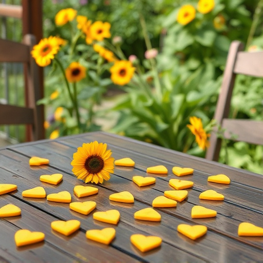 Sunflower hearts scattered on garden table