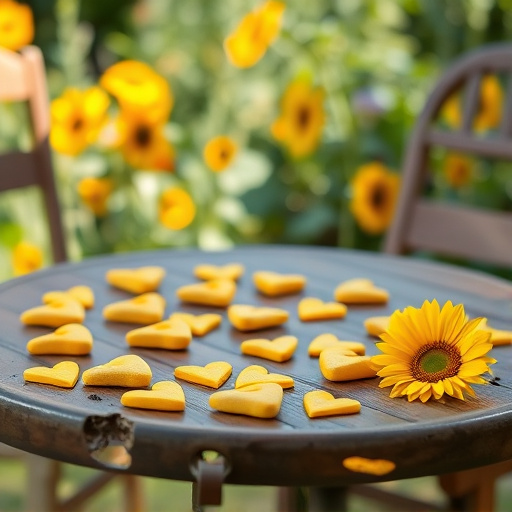 Sunflower hearts scattered on garden table