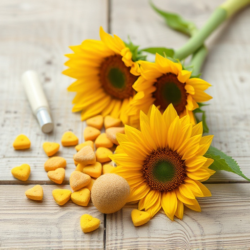 Sunflower hearts spilling onto wooden surface