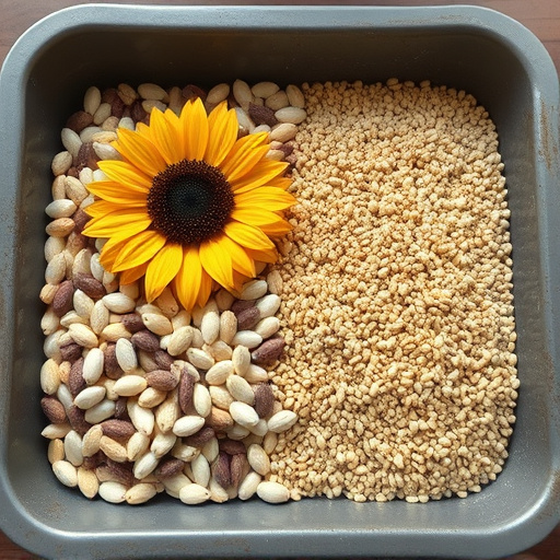 Sunflower seeds and millet in tray