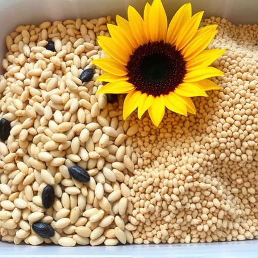 Sunflower seeds and millet in tray