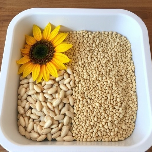 Sunflower seeds and millet in tray