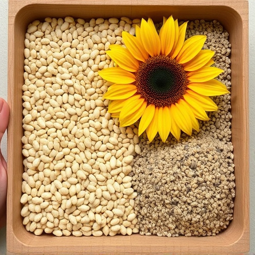 Sunflower seeds and millet in tray