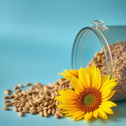 Sunflower seeds spilling from container