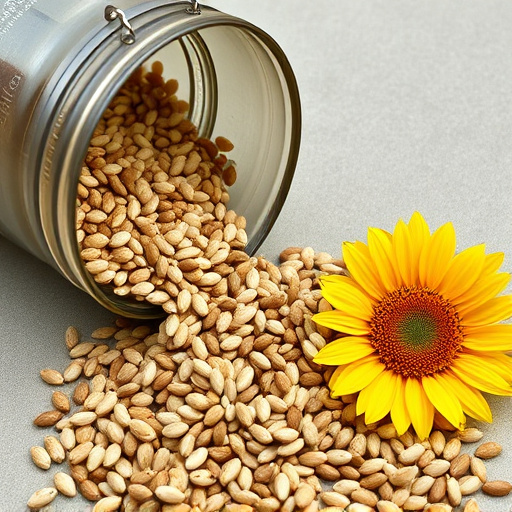 Sunflower seeds spilling from container