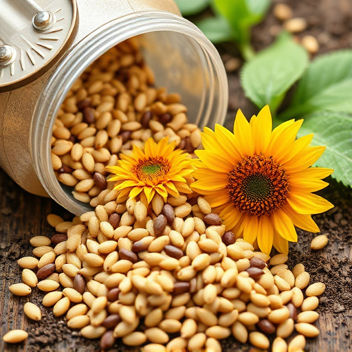 Sunflower seeds spilling from container
