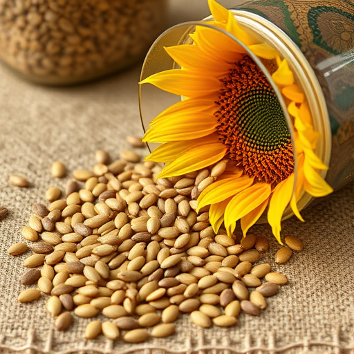 Sunflower seeds spilling from container