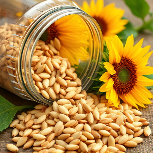 Sunflower seeds spilling from container