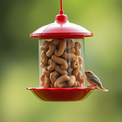 Suspended feeder filled with wriggly treats