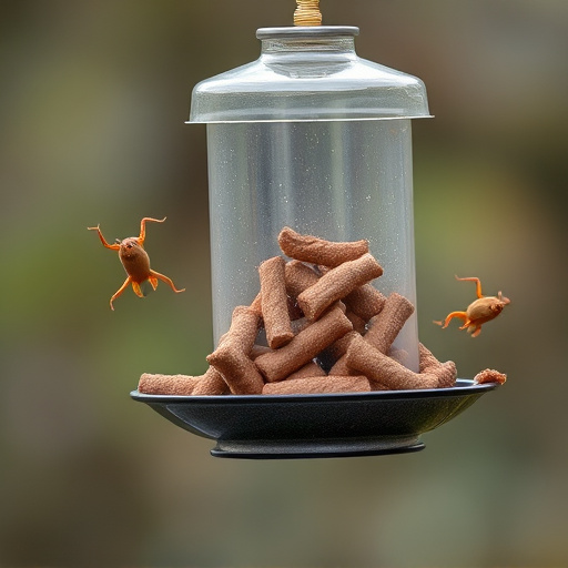 Suspended feeder filled with wriggly treats