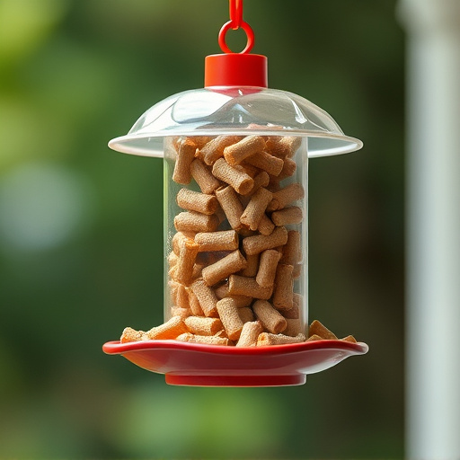 Suspended feeder filled with wriggly treats
