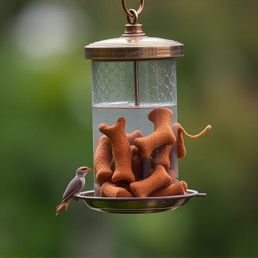 Suspended feeder filled with wriggly treats