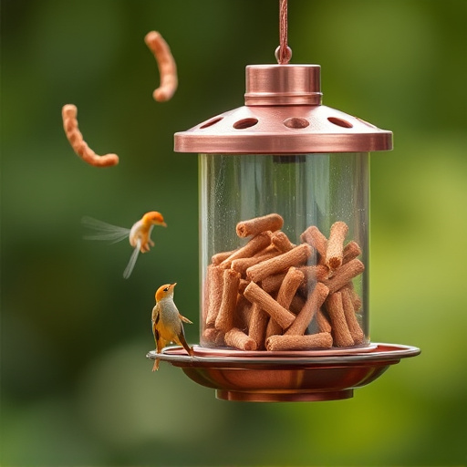 Suspended feeder filled with wriggly treats
