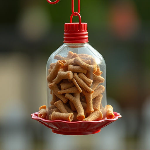 Suspended feeder filled with wriggly treats