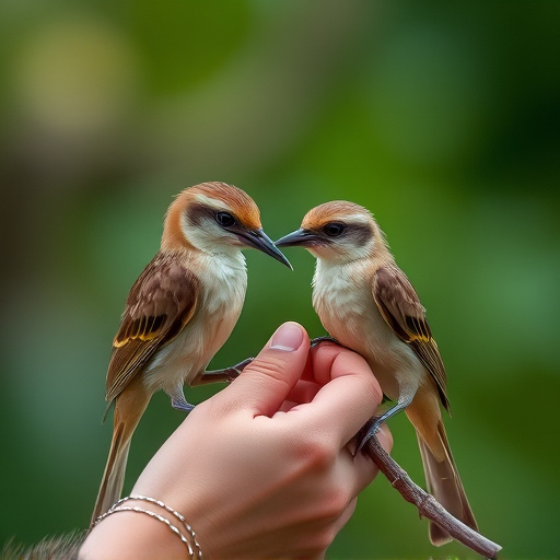 Tender feeding session with fledgling bird