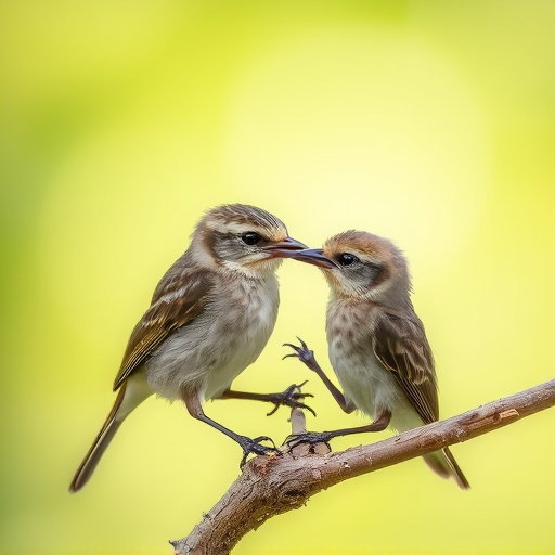 Tender feeding session with fledgling bird